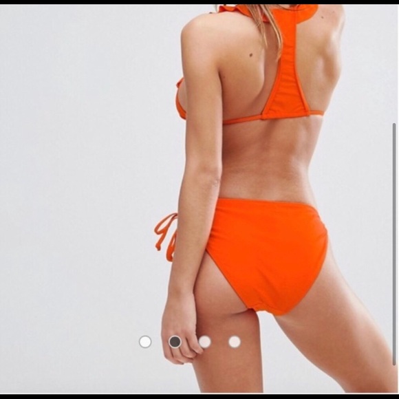 ASOS Orange Frill Bikini Top sz L Bottom sz M - Picture 2 of 3